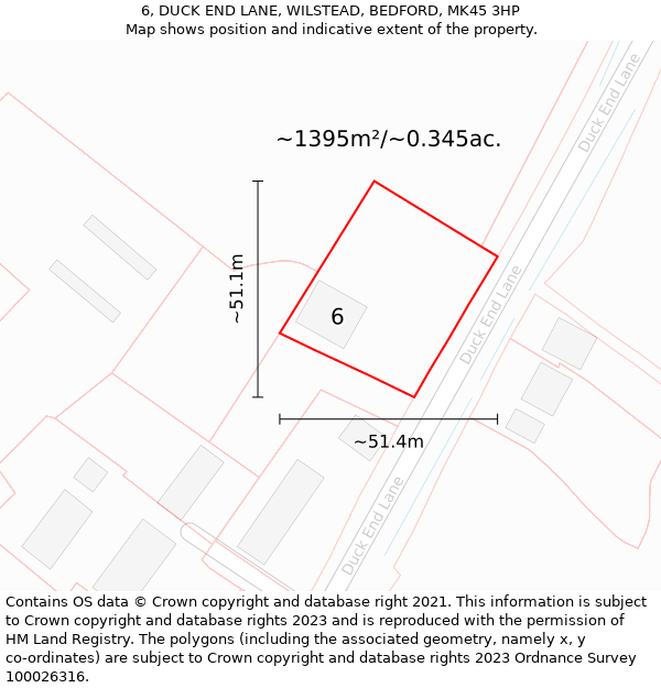 6, DUCK END LANE, WILSTEAD, BEDFORD, MK45 3HP: Plot and title map