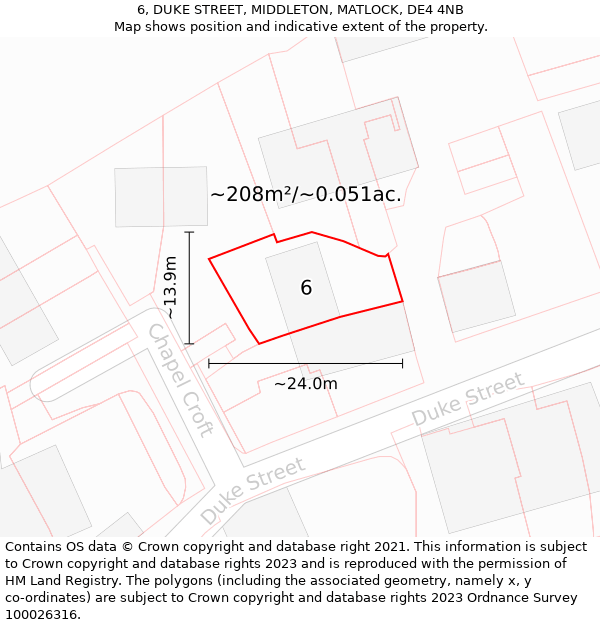 6, DUKE STREET, MIDDLETON, MATLOCK, DE4 4NB: Plot and title map