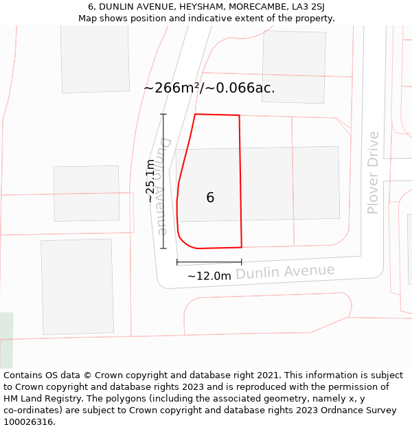 6, DUNLIN AVENUE, HEYSHAM, MORECAMBE, LA3 2SJ: Plot and title map