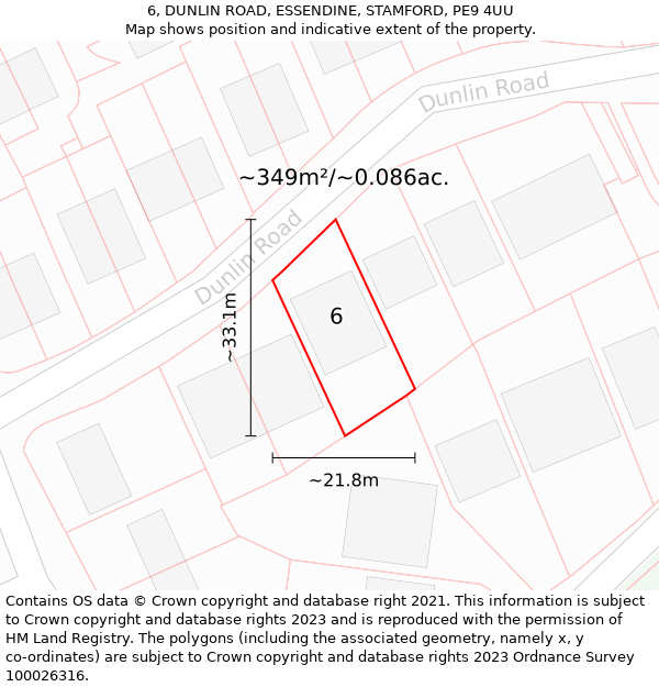 6, DUNLIN ROAD, ESSENDINE, STAMFORD, PE9 4UU: Plot and title map