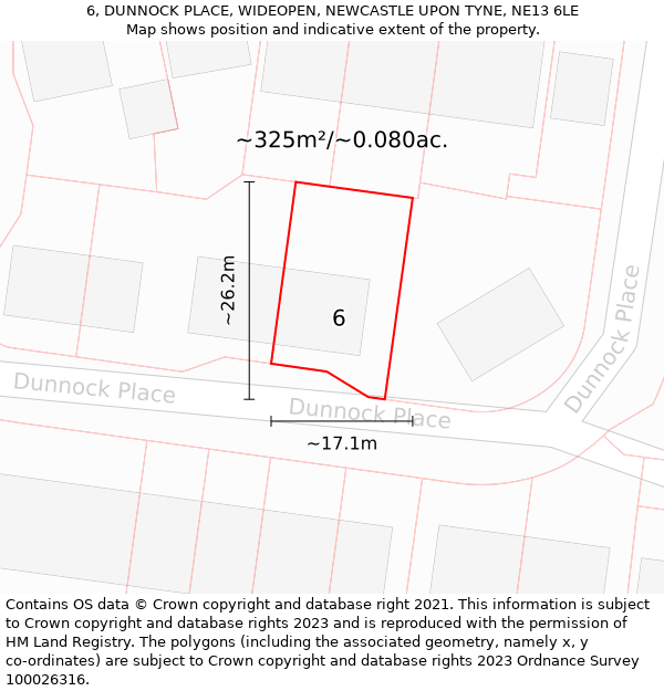 6, DUNNOCK PLACE, WIDEOPEN, NEWCASTLE UPON TYNE, NE13 6LE: Plot and title map