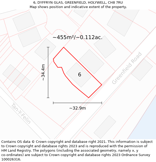 6, DYFFRYN GLAS, GREENFIELD, HOLYWELL, CH8 7RU: Plot and title map