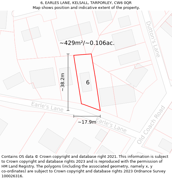 6, EARLES LANE, KELSALL, TARPORLEY, CW6 0QR: Plot and title map