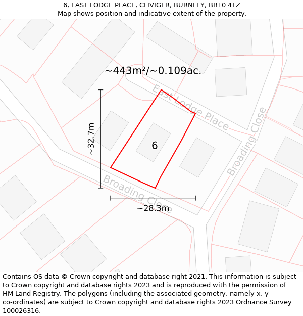 6, EAST LODGE PLACE, CLIVIGER, BURNLEY, BB10 4TZ: Plot and title map
