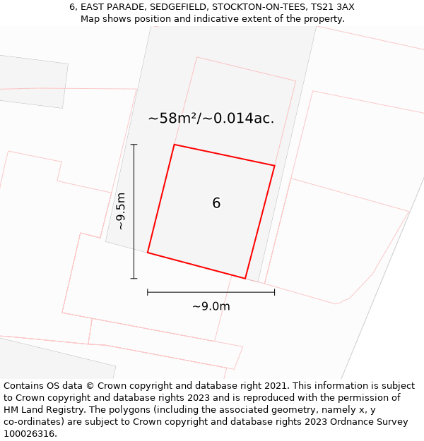 6, EAST PARADE, SEDGEFIELD, STOCKTON-ON-TEES, TS21 3AX: Plot and title map