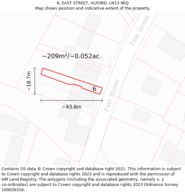 6, EAST STREET, ALFORD, LN13 9EQ: Plot and title map