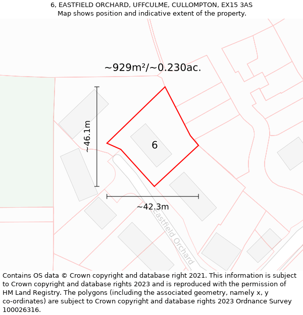 6, EASTFIELD ORCHARD, UFFCULME, CULLOMPTON, EX15 3AS: Plot and title map