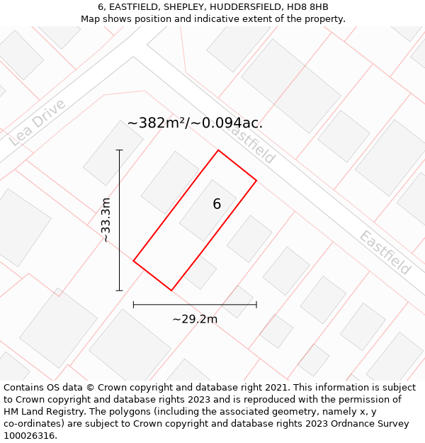 6, EASTFIELD, SHEPLEY, HUDDERSFIELD, HD8 8HB: Plot and title map