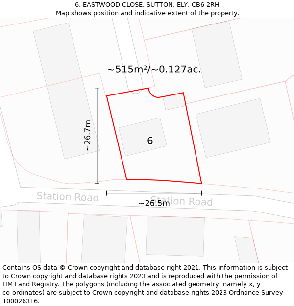 6, EASTWOOD CLOSE, SUTTON, ELY, CB6 2RH: Plot and title map