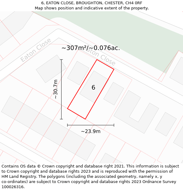6, EATON CLOSE, BROUGHTON, CHESTER, CH4 0RF: Plot and title map