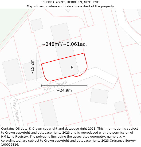 6, EBBA POINT, HEBBURN, NE31 2GF: Plot and title map