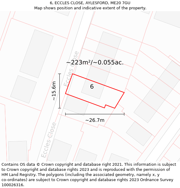 6, ECCLES CLOSE, AYLESFORD, ME20 7GU: Plot and title map