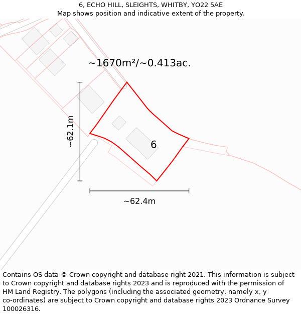 6, ECHO HILL, SLEIGHTS, WHITBY, YO22 5AE: Plot and title map