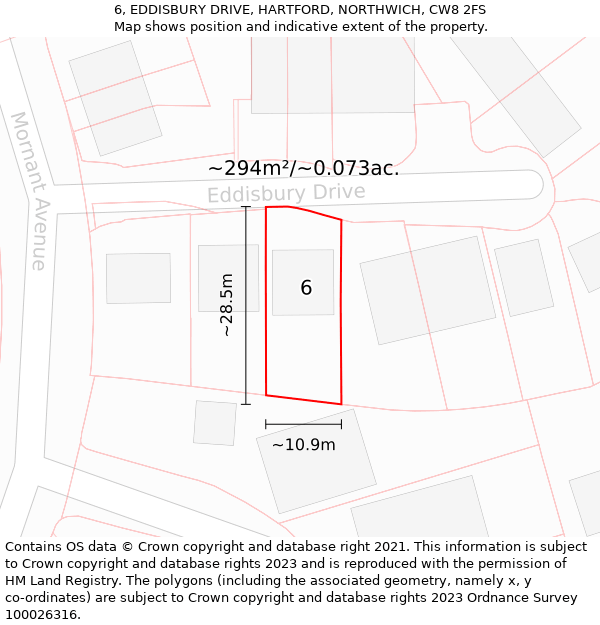 6, EDDISBURY DRIVE, HARTFORD, NORTHWICH, CW8 2FS: Plot and title map