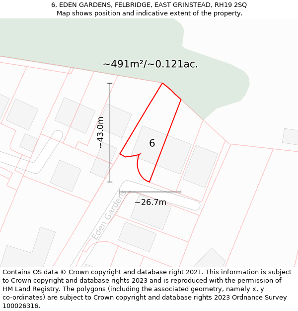 6, EDEN GARDENS, FELBRIDGE, EAST GRINSTEAD, RH19 2SQ: Plot and title map