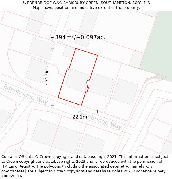 6, EDENBRIDGE WAY, SARISBURY GREEN, SOUTHAMPTON, SO31 7LS: Plot and title map