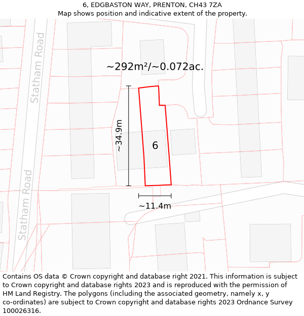 6, EDGBASTON WAY, PRENTON, CH43 7ZA: Plot and title map