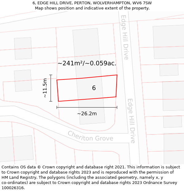 6, EDGE HILL DRIVE, PERTON, WOLVERHAMPTON, WV6 7SW: Plot and title map