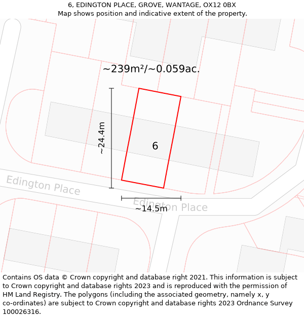 6, EDINGTON PLACE, GROVE, WANTAGE, OX12 0BX: Plot and title map