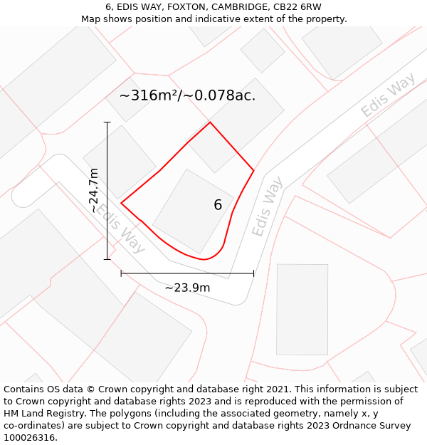 6, EDIS WAY, FOXTON, CAMBRIDGE, CB22 6RW: Plot and title map