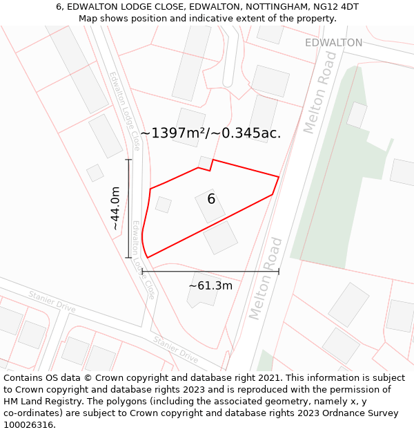 6, EDWALTON LODGE CLOSE, EDWALTON, NOTTINGHAM, NG12 4DT: Plot and title map