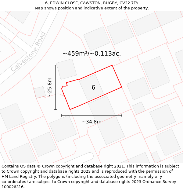 6, EDWIN CLOSE, CAWSTON, RUGBY, CV22 7FA: Plot and title map
