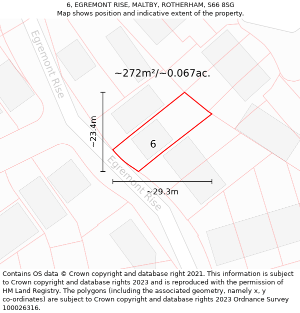 6, EGREMONT RISE, MALTBY, ROTHERHAM, S66 8SG: Plot and title map