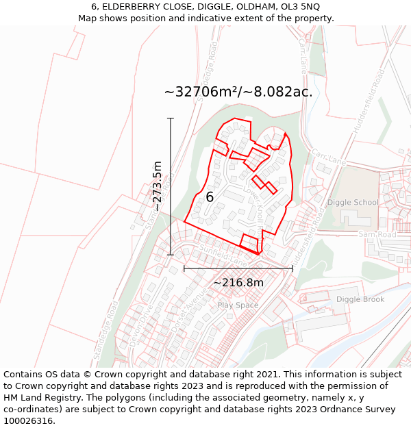 6, ELDERBERRY CLOSE, DIGGLE, OLDHAM, OL3 5NQ: Plot and title map