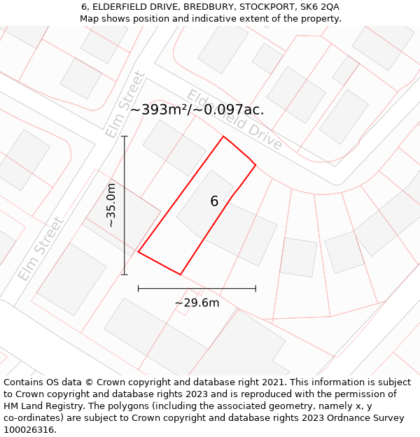 6, ELDERFIELD DRIVE, BREDBURY, STOCKPORT, SK6 2QA: Plot and title map