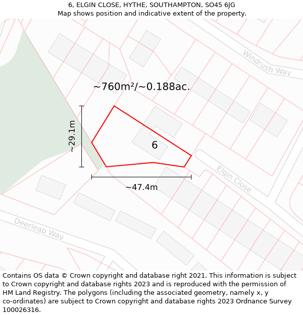 6, ELGIN CLOSE, HYTHE, SOUTHAMPTON, SO45 6JG: Plot and title map