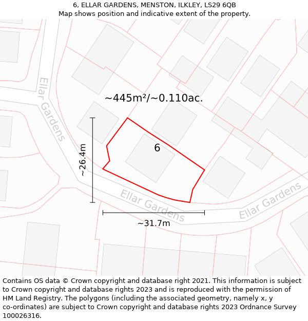 6, ELLAR GARDENS, MENSTON, ILKLEY, LS29 6QB: Plot and title map