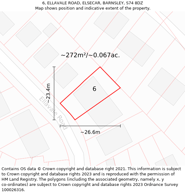 6, ELLAVALE ROAD, ELSECAR, BARNSLEY, S74 8DZ: Plot and title map