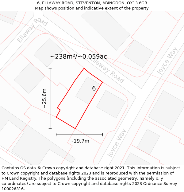 6, ELLAWAY ROAD, STEVENTON, ABINGDON, OX13 6GB: Plot and title map