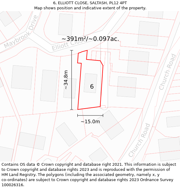 6, ELLIOTT CLOSE, SALTASH, PL12 4PT: Plot and title map