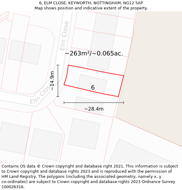 6, ELM CLOSE, KEYWORTH, NOTTINGHAM, NG12 5AP: Plot and title map