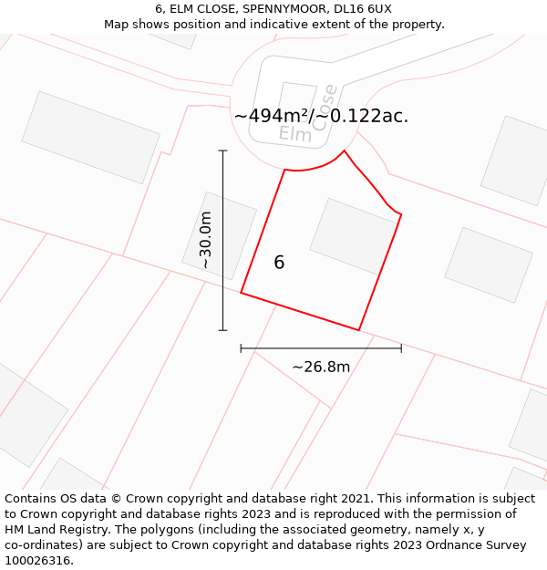 6, ELM CLOSE, SPENNYMOOR, DL16 6UX: Plot and title map