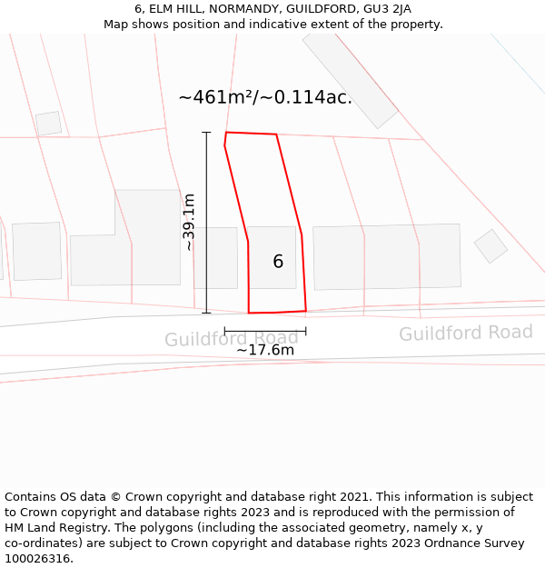 6, ELM HILL, NORMANDY, GUILDFORD, GU3 2JA: Plot and title map