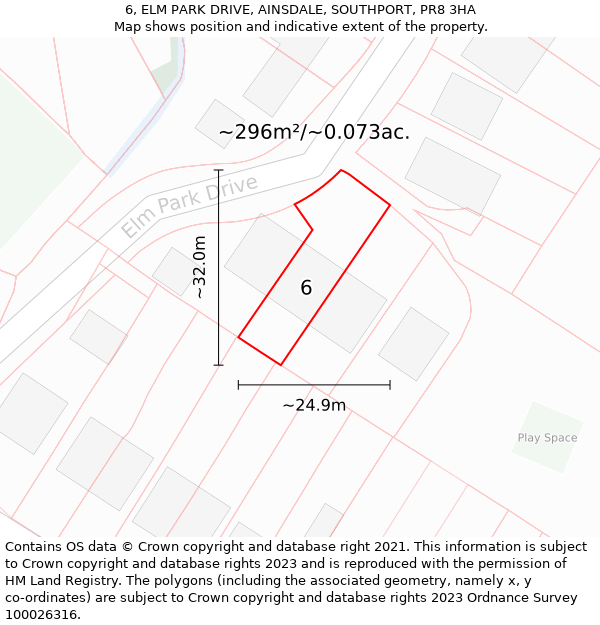 6, ELM PARK DRIVE, AINSDALE, SOUTHPORT, PR8 3HA: Plot and title map