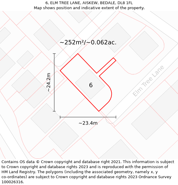 6, ELM TREE LANE, AISKEW, BEDALE, DL8 1FL: Plot and title map