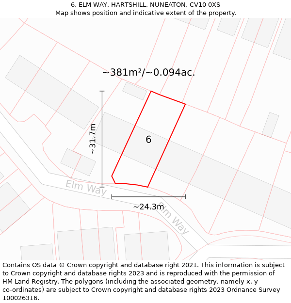 6, ELM WAY, HARTSHILL, NUNEATON, CV10 0XS: Plot and title map