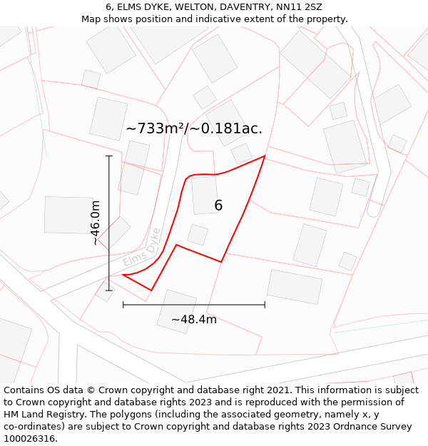 6, ELMS DYKE, WELTON, DAVENTRY, NN11 2SZ: Plot and title map