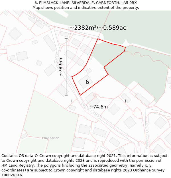 6, ELMSLACK LANE, SILVERDALE, CARNFORTH, LA5 0RX: Plot and title map