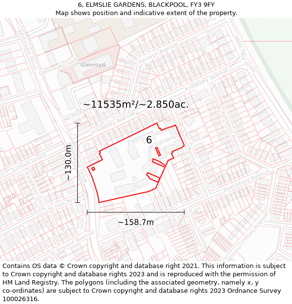 6, ELMSLIE GARDENS, BLACKPOOL, FY3 9FY: Plot and title map