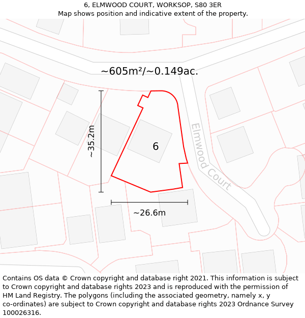 6, ELMWOOD COURT, WORKSOP, S80 3ER: Plot and title map