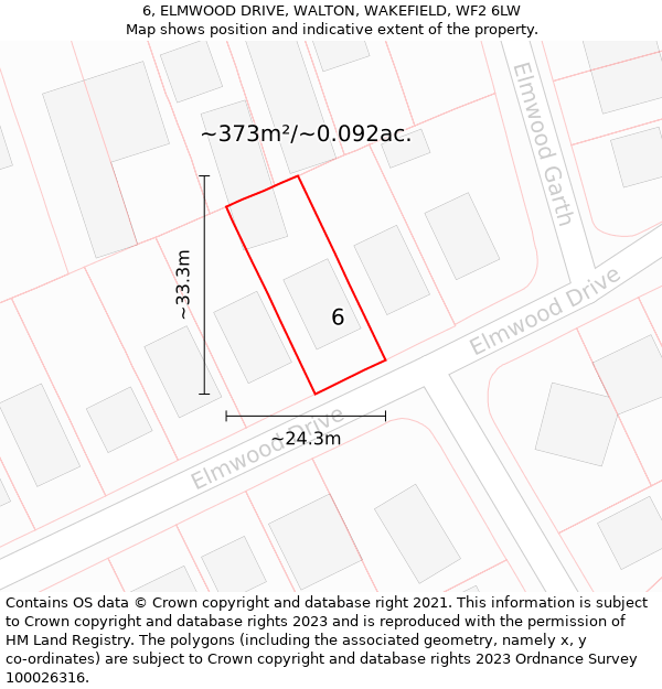 6, ELMWOOD DRIVE, WALTON, WAKEFIELD, WF2 6LW: Plot and title map