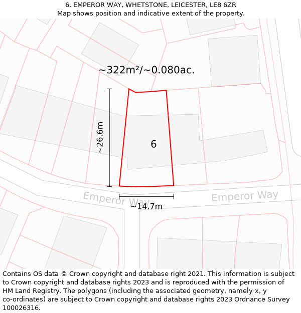 6, EMPEROR WAY, WHETSTONE, LEICESTER, LE8 6ZR: Plot and title map
