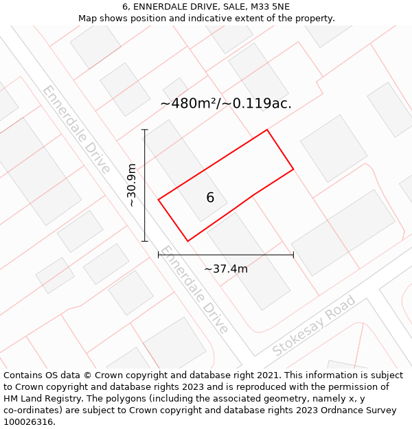 6, ENNERDALE DRIVE, SALE, M33 5NE: Plot and title map