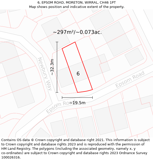 6, EPSOM ROAD, MORETON, WIRRAL, CH46 1PT: Plot and title map