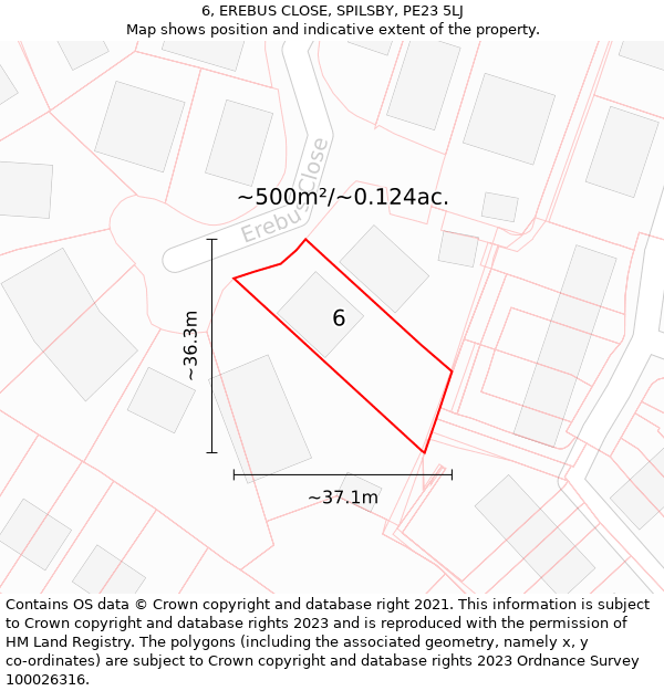 6, EREBUS CLOSE, SPILSBY, PE23 5LJ: Plot and title map