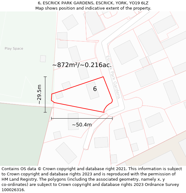 6, ESCRICK PARK GARDENS, ESCRICK, YORK, YO19 6LZ: Plot and title map